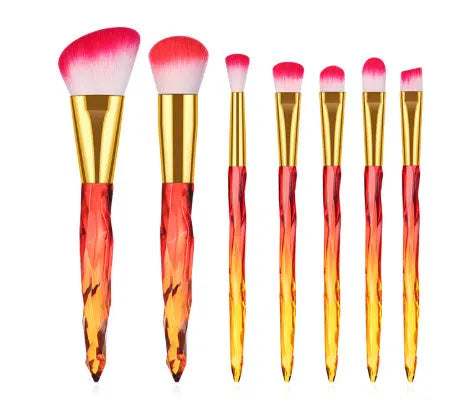 10 clear crystal foundation brushes with diamond shank handles and synthetic bristles arranged in set