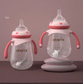 Blue wide caliber baby bottle with handle, anti-colic design, 300ml capacity