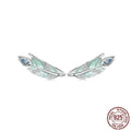 Feather stud earrings in S925 sterling silver with white gold plating, colour BSE933, women's all-match jewellery