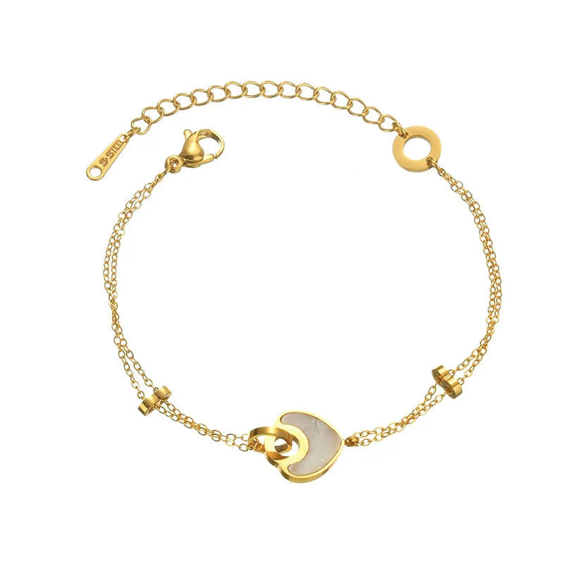 Women's stainless steel resin bracelet with double-layered loving heart design and electroplated finish