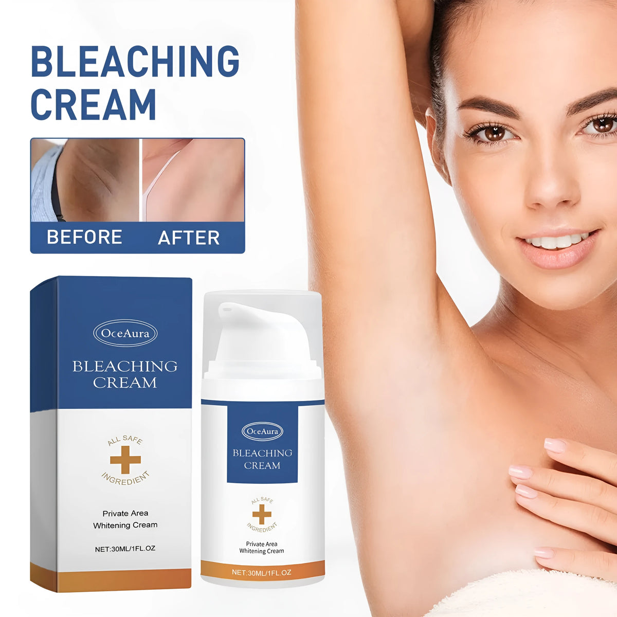30ml body whitening cream tube for underarm and dull skin with nicotinamide, vitamin E, retinol, hyaluronic acid