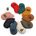 Set of 10 golf club headcovers with different colour designs and minimal digital printing