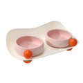 Pink elevated ceramic bowl with double raised design for cat food and water, non-slip base