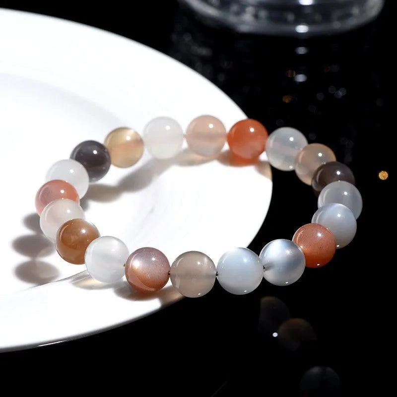 Natural moonstone bracelet with 8mm single circle beads, colourful moon light appearance, unisex design