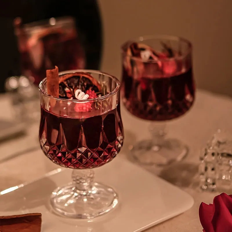 Glass wine goblet scented candle with crystal-style design and French mulled wine fragrance