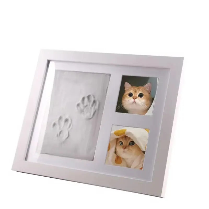 Pet paw print photo frame with 4-inch square opening for dog or cat footprint memorial display