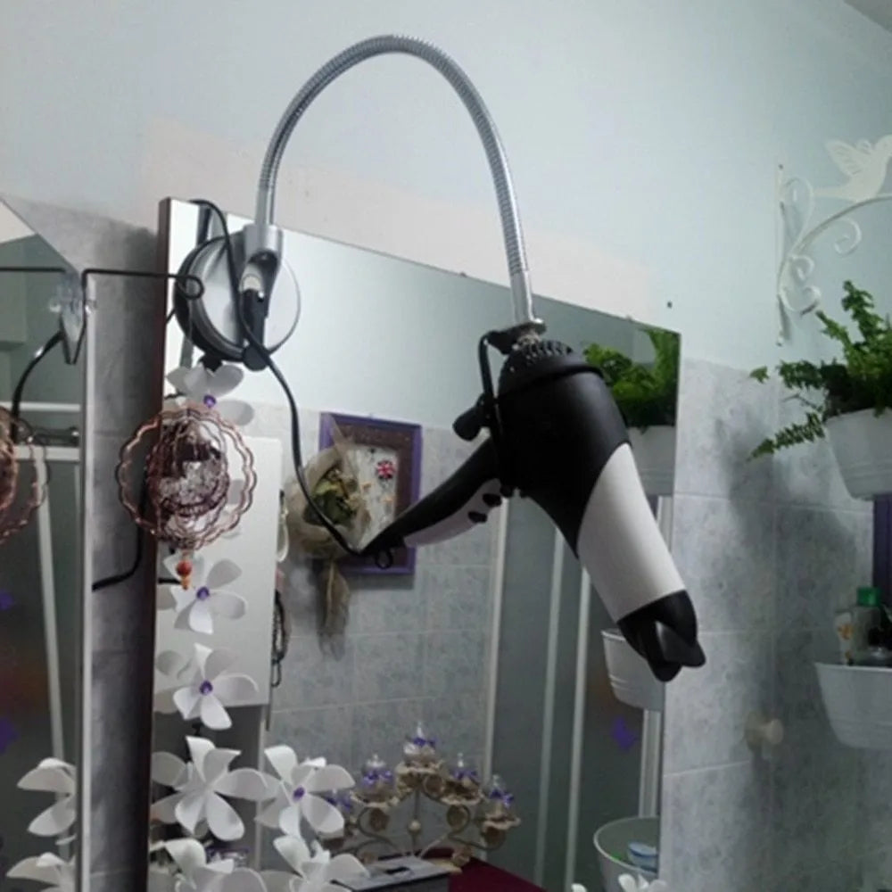 Stainless steel hair dryer holder stand with suction cup base, 360 degree rotating head, 83cm long, 0.85kg