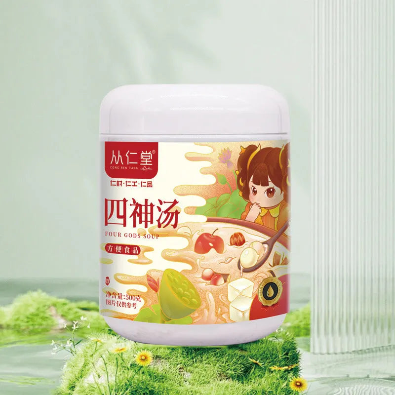 Box of children's spleen and stomach strengthening herbal tea with 12 individual 100ml bags containing lotus seed, poria, and yam ingredients