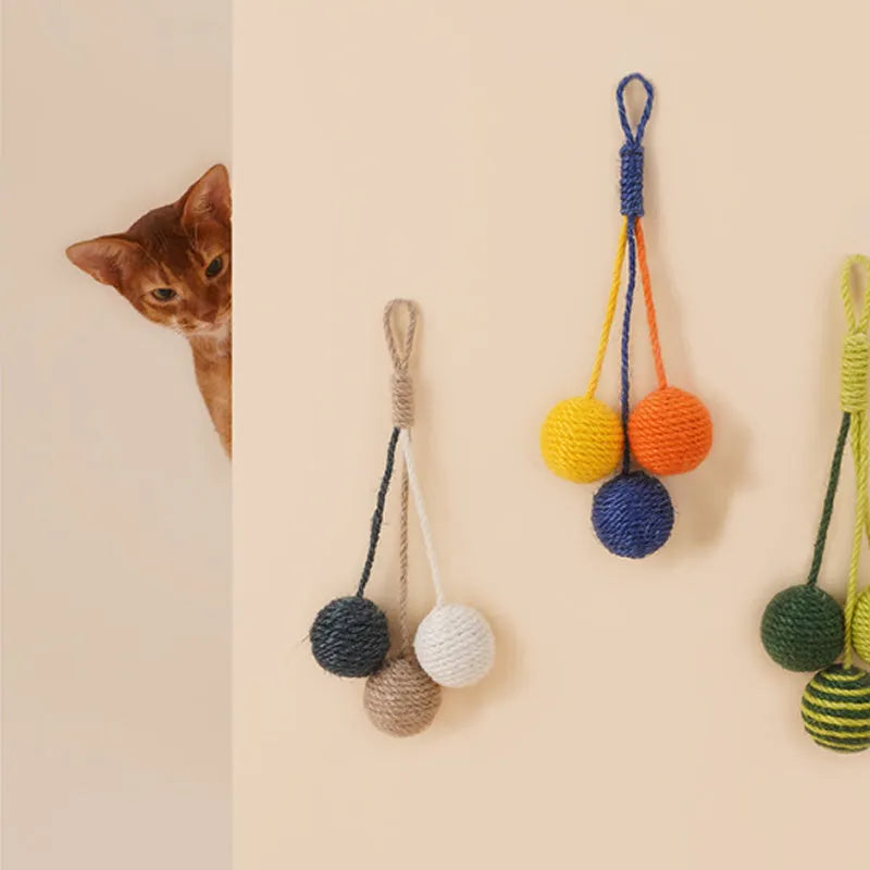 Cat toy set with 255mm teaser stick and bite-resistant catnip ball in blue, green, red, yellow colours
