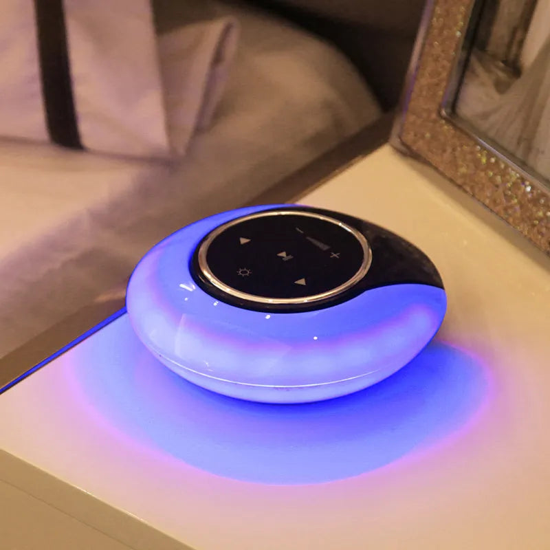 Bluetooth desk lamp speaker with folding design, touch controls, and dimensions of 148 x 148 x 48mm