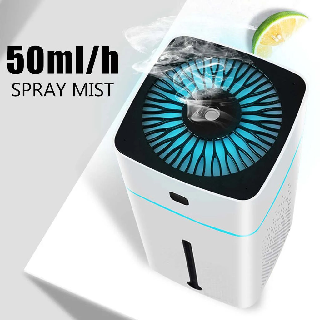 Black and white desktop humidifier measuring 103x103x218mm with 1000ml capacity and USB interface