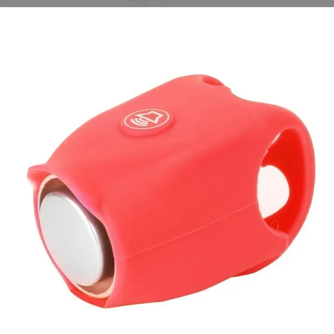 Electronic bicycle horn in multiple colours showing compact plastic design for handlebar mounting.
