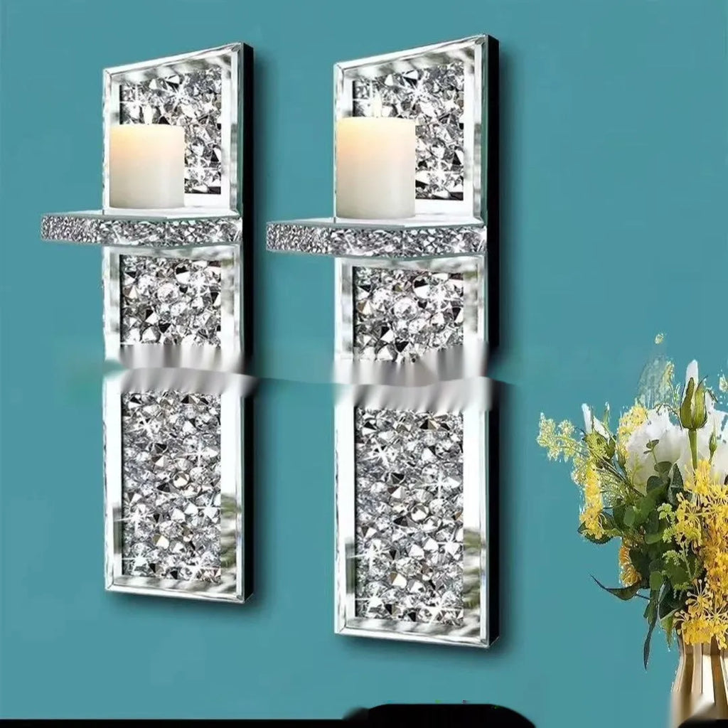 Silver mirror glass wall-mounted candle holders measuring 10x11x38cm with modern design
