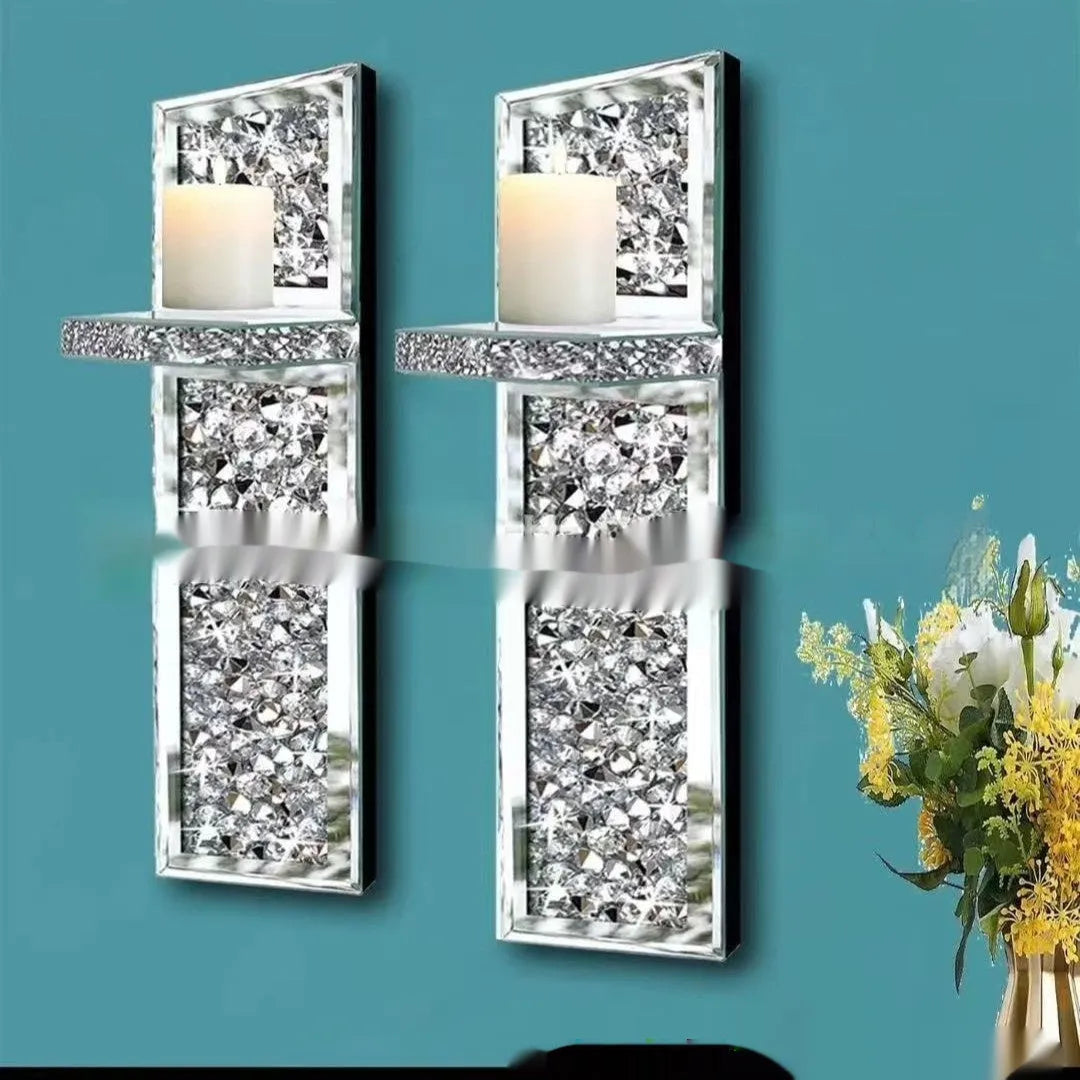 Silver mirror glass wall-mounted candle holders measuring 10x11x38cm with modern design