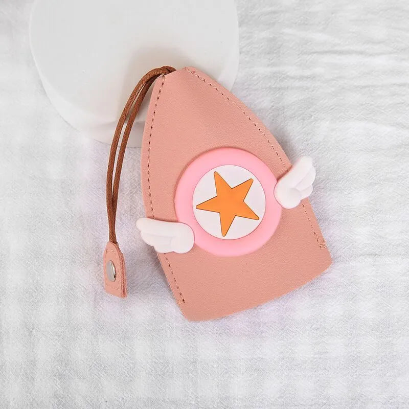 Cartoon pull-out key case in PU leather showing pull-out mechanism and colourful design options