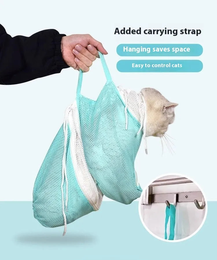 Upgraded 5th generation cat grooming bag in pink and white, showing detachable design and lifting handles