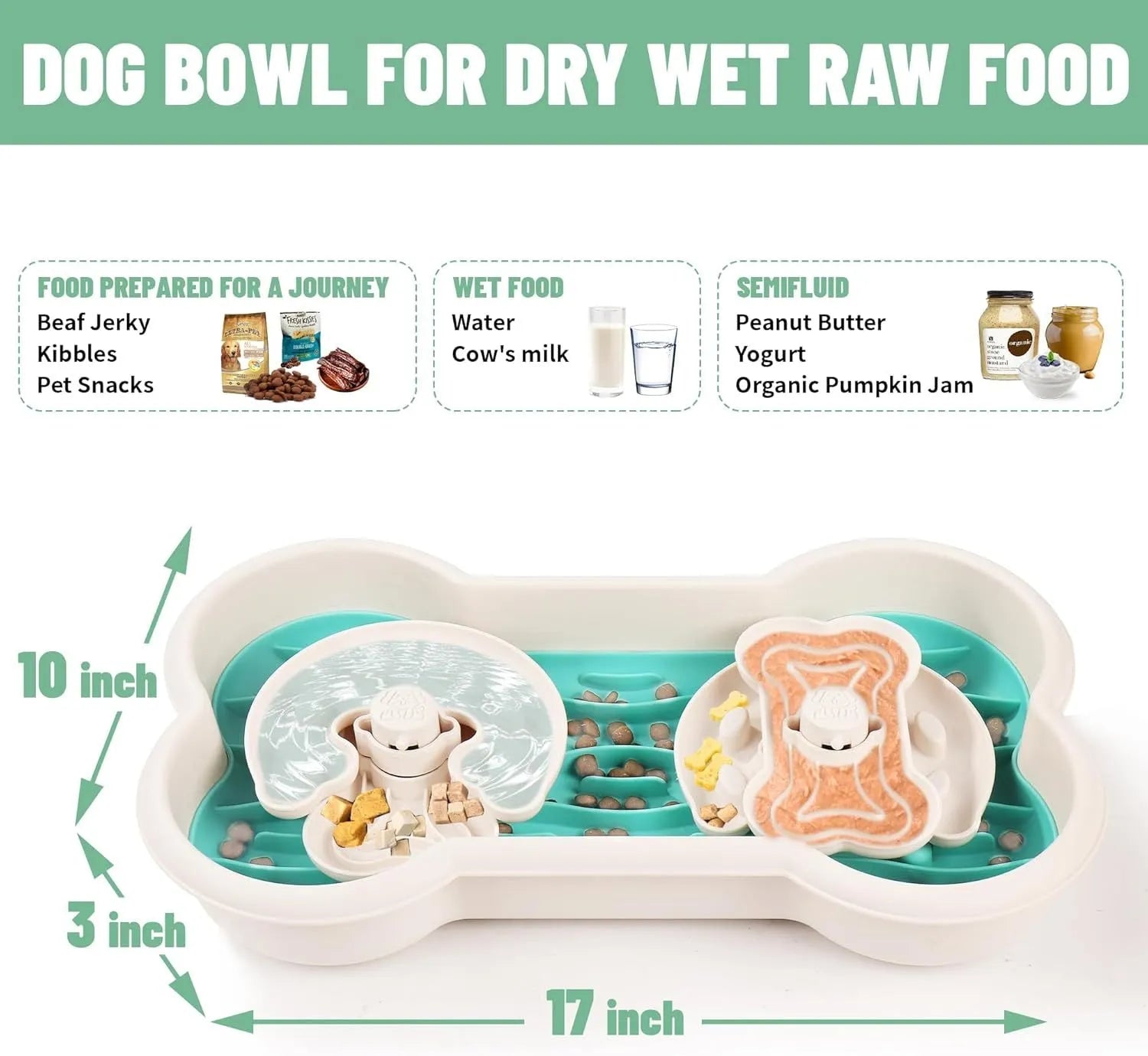 Green three-tier slow feeder dog bowl with wave and rotated hump patterns for large breed dogs