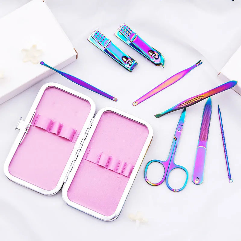 8-piece stainless steel nail clippers set with custom logo option and colour variant for nail care