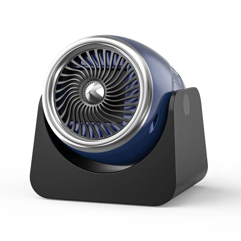 Navy blue 12v car heater with rotation function for defrosting windows, showing cigarette lighter plug