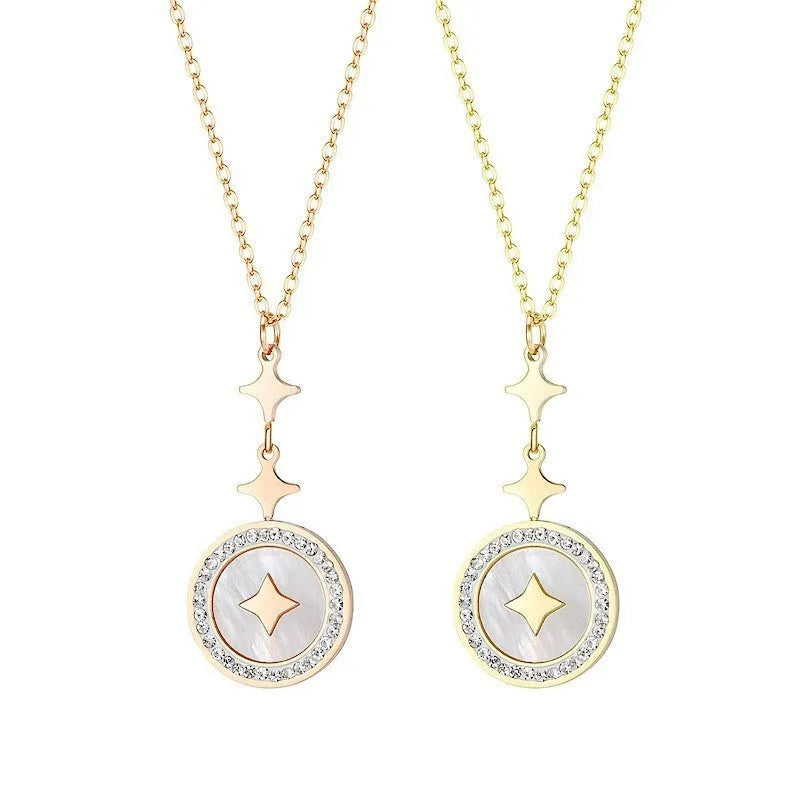 Six-pointed star titanium steel necklace for women with geometric pendant on O-ring chain