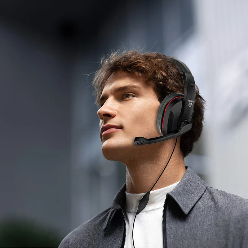 Black wired gaming headset with 40mm drivers, 1.2m cable, and 6.3mm straight plug for computer audio