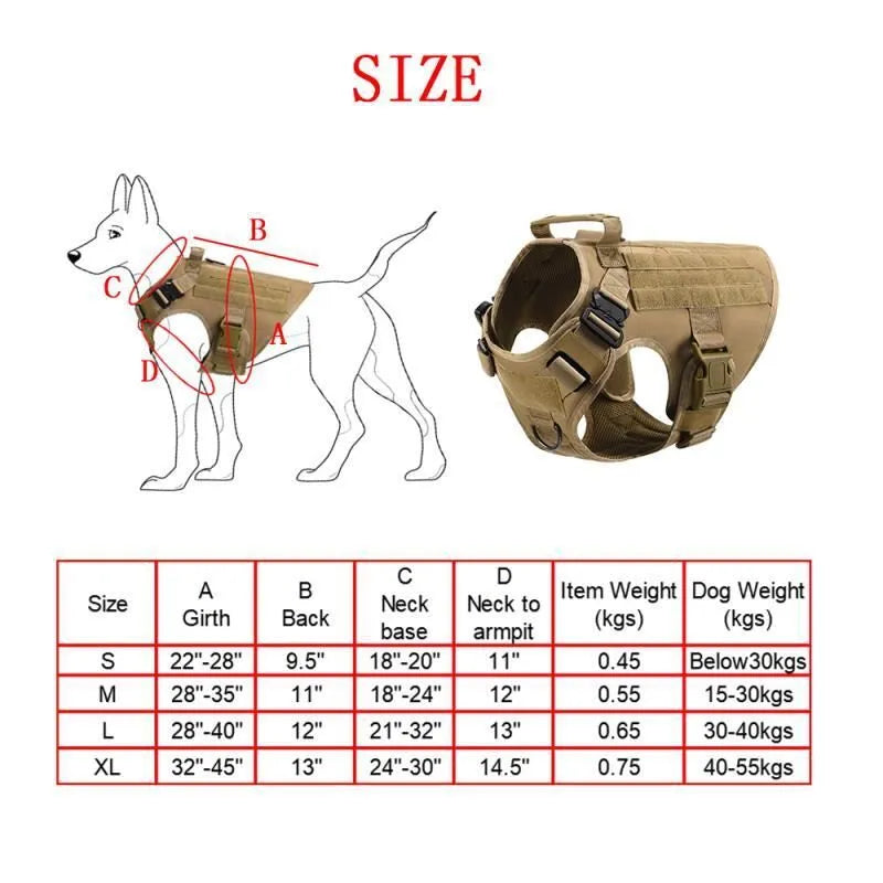 Tactical dog training vest harness collar 6-piece set in four camouflage colours