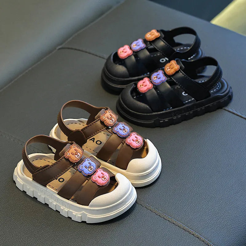 Boys' non-slip sandals with cartoon pattern, PVC sole, Velcro fastening, pink brown or black, sizes 21-30