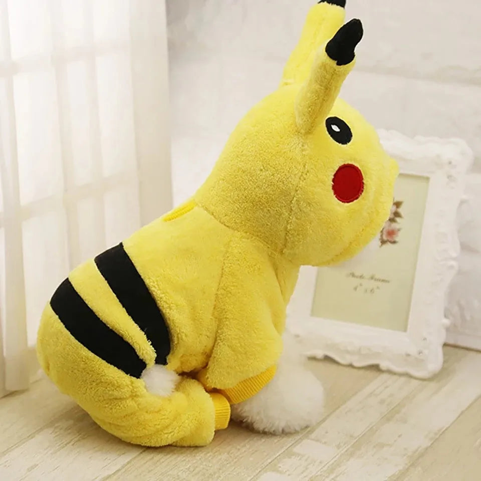 Cat wearing fleece hoodie coat with cartoon design for autumn winter indoor wear