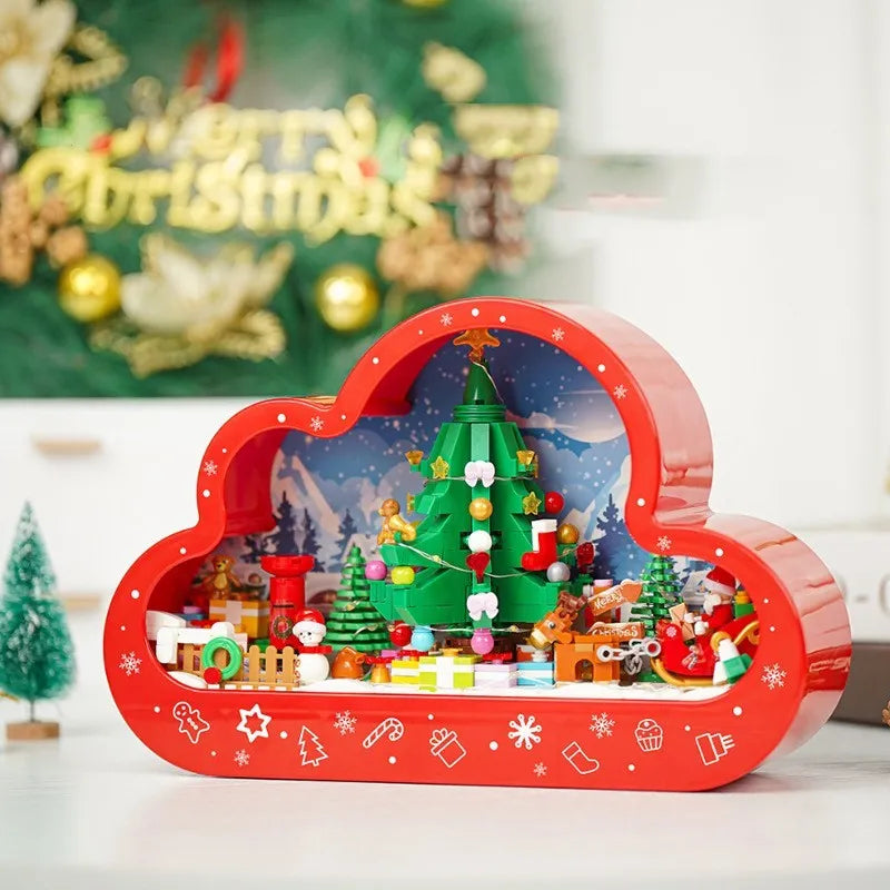 Assembled Christmas tree building block toy with LED cloud night light and decorative PVC mirror frame
