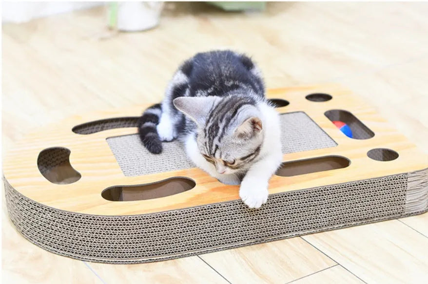Brown corrugated cat scratch board 50.5 x 30.5 x 6cm with included ball for indoor cats