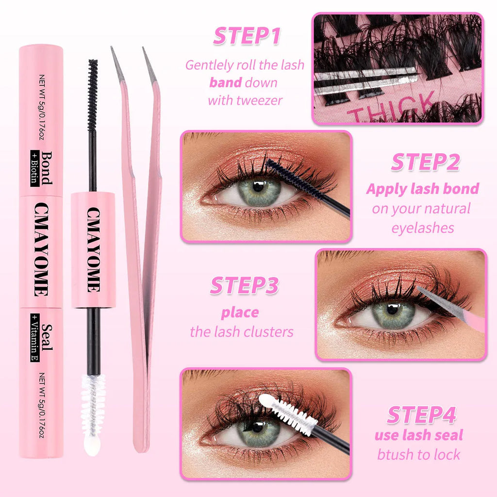 Segment single cluster DIY false eyelashes extension suit with precision tweezers and chemical fibre clusters