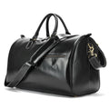 Large vintage-style genuine leather crossbody bag for men in black, shown with dimensions.
