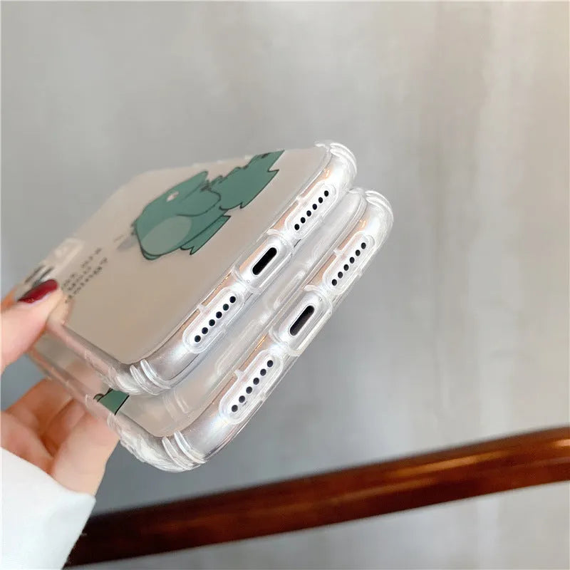 Transparent airbag anti-fall iPhone case with dinosaur design for iPhone 7 to 14 series