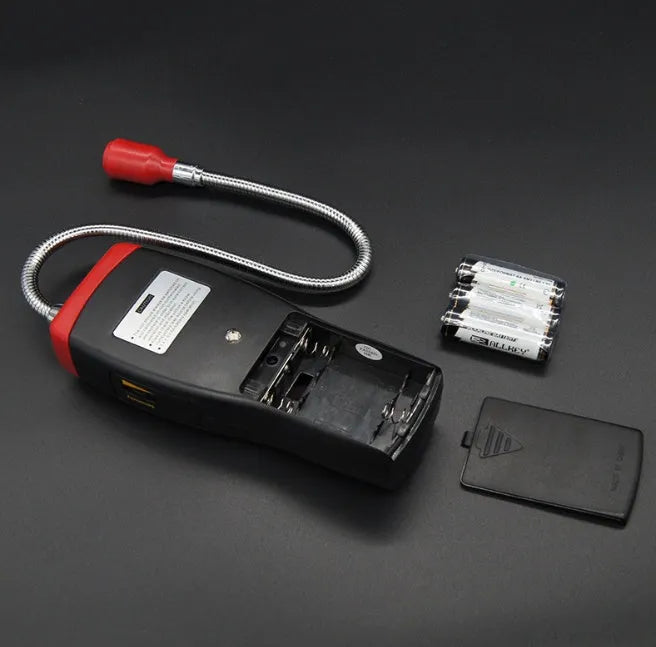 AS8800L handheld flammable gas detector with LED light display on black casing.