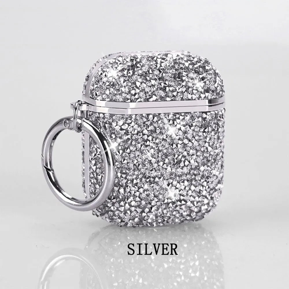Electroplating diamond-studded AirPods case with flip rhinestone exterior for AirPods 1/2 and AirPods 3