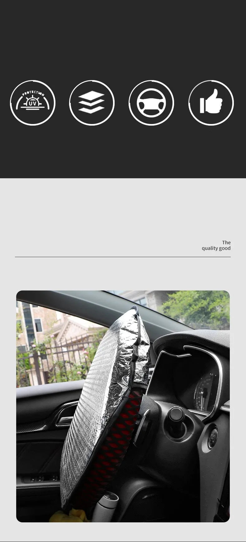 Aluminium foil steering wheel sunshade cover with brand LOGO pattern for general vehicle models