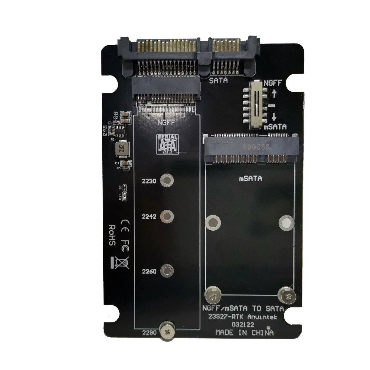 SSD adapter card for mSATA or M.2 NGFF to SATA3.0 with USB3.0 interface, available in three versions.