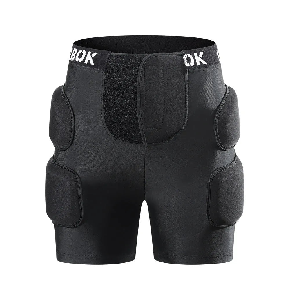 Black skating hip protection pants with integrated NBR foam pads for impact absorption during falls