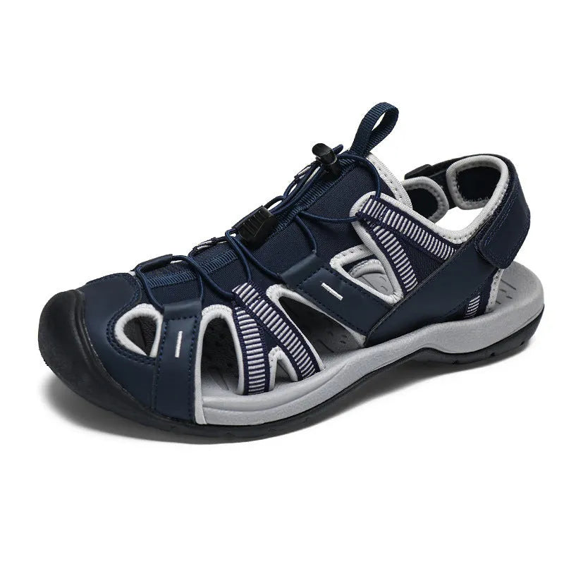 Men's casual sports shoes with mesh upper, rubber sole and velcro fastening in LX01 Blue and Black colours