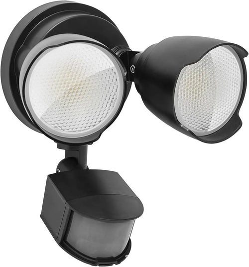 White or black LED security flood light with motion sensor for outdoor use