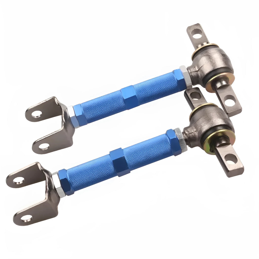 Blue and red aluminium alloy rear pull rods for Honda Civic EP3 ES suspension modification.