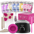 WUWUVISTA waxing kit with 200cc warmer, wax beads, and 63 pieces for home hair removal