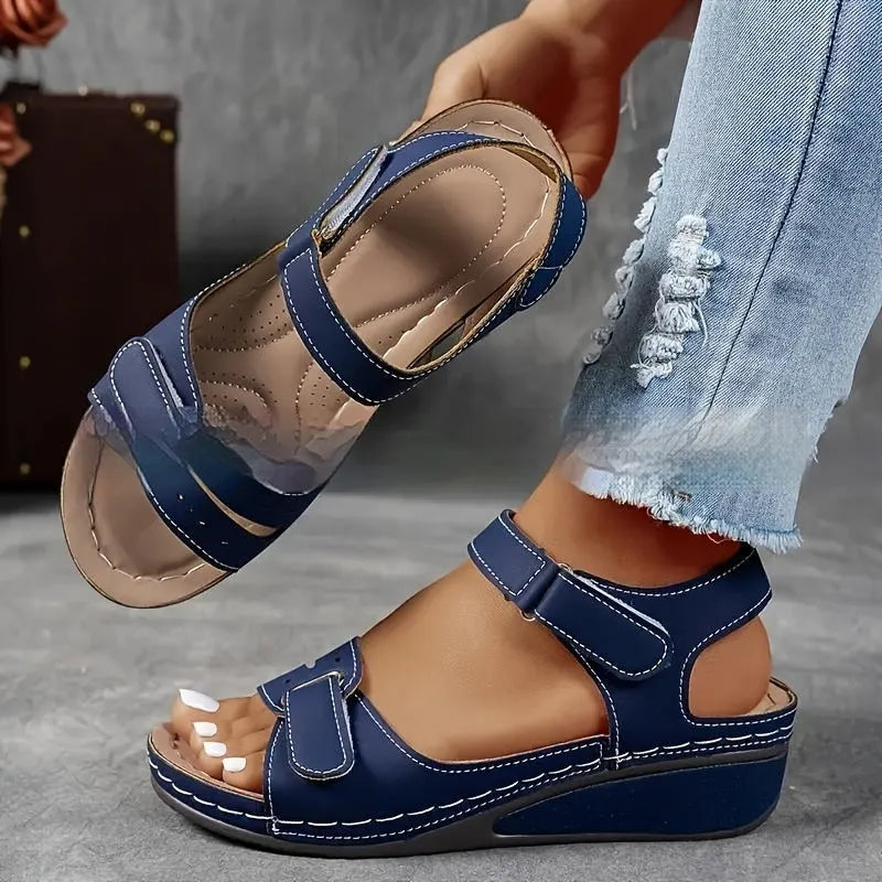 Women's plus size strap sandals with thick composite soles and adjustable Velcro fastening