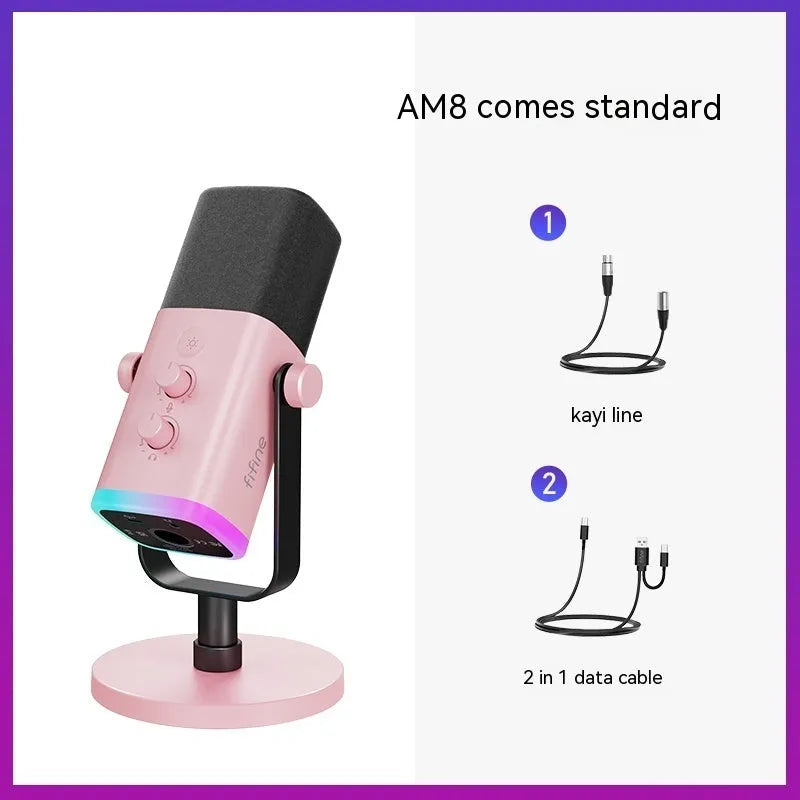 Dynamic noise reduction microphone in black, pink, or white with optional black or white bracket