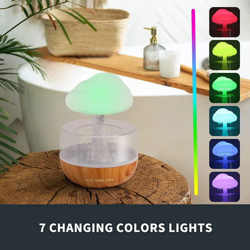 Raining cloud design desk humidifier and mushroom night light with aromatherapy diffuser