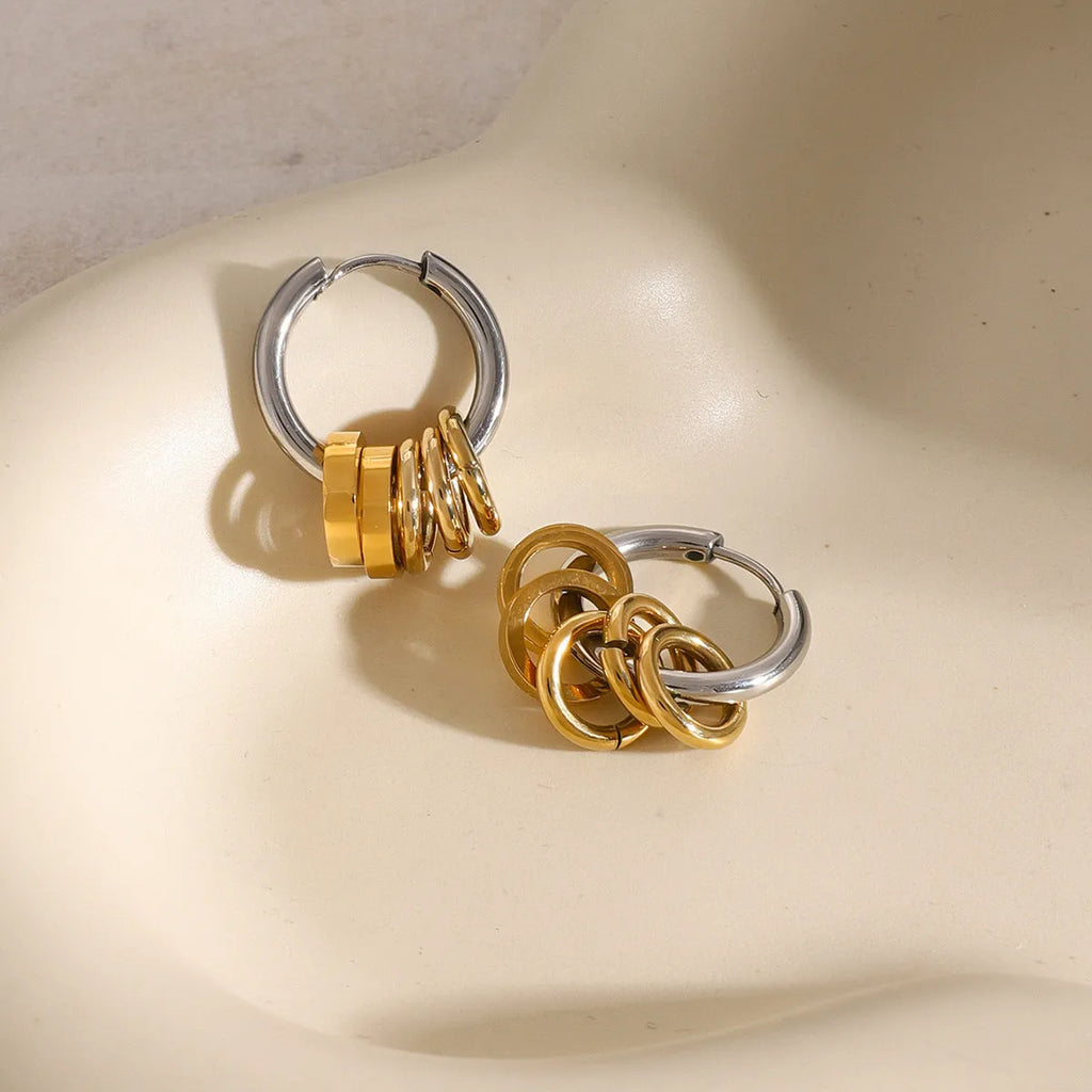 Stainless steel electroplated earrings with colour-matching design in unisex ins-style
