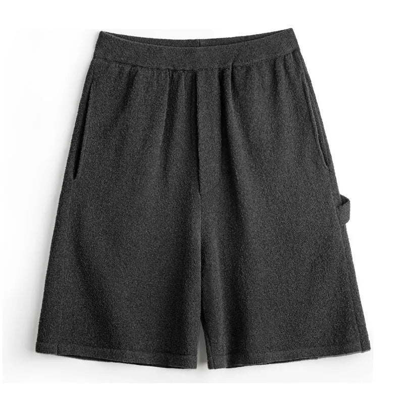 Cement grey straight-cut athletic shorts with medium elastic waistband