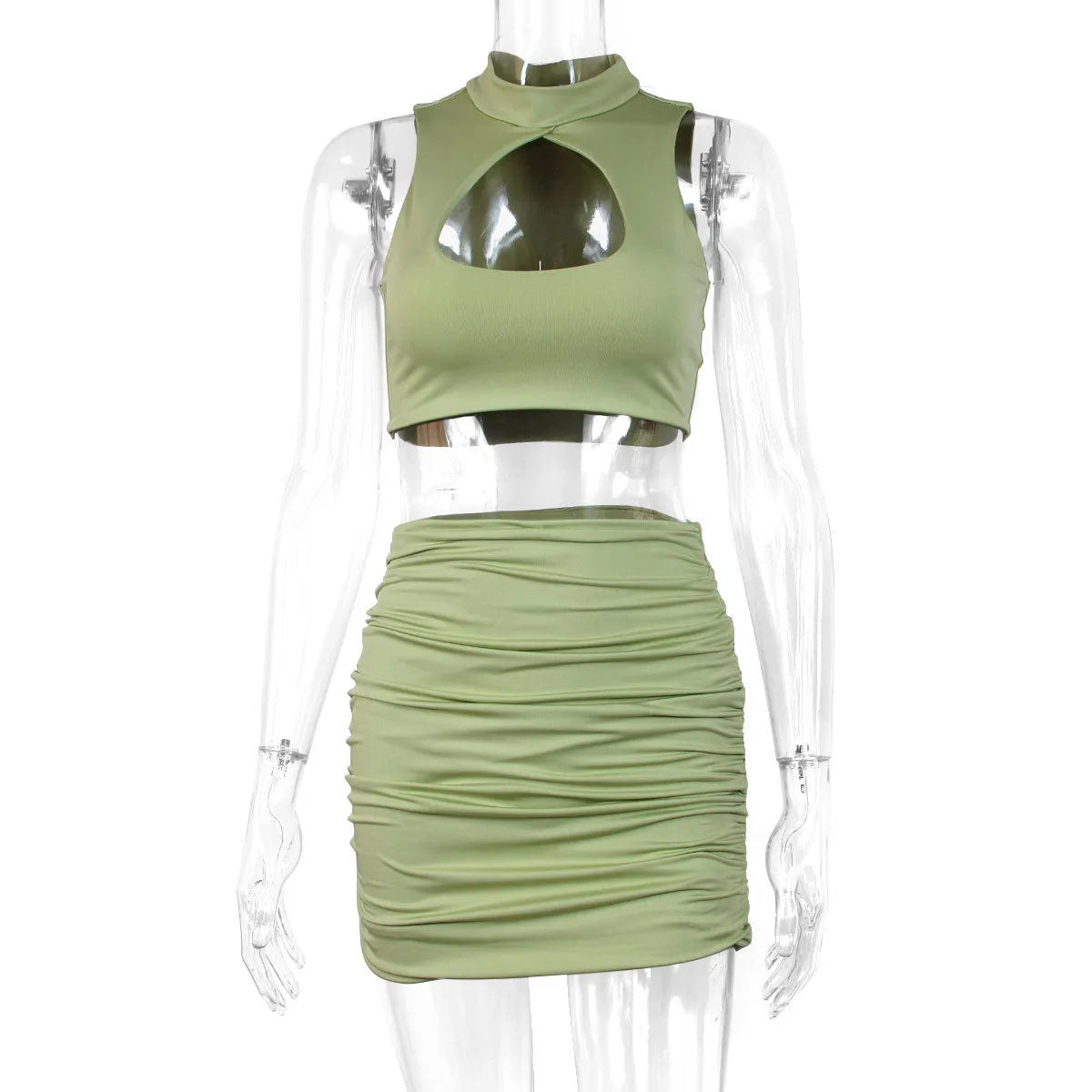 Summer two-piece set with cutout vest and split skirt in light purple, sizes XS to L