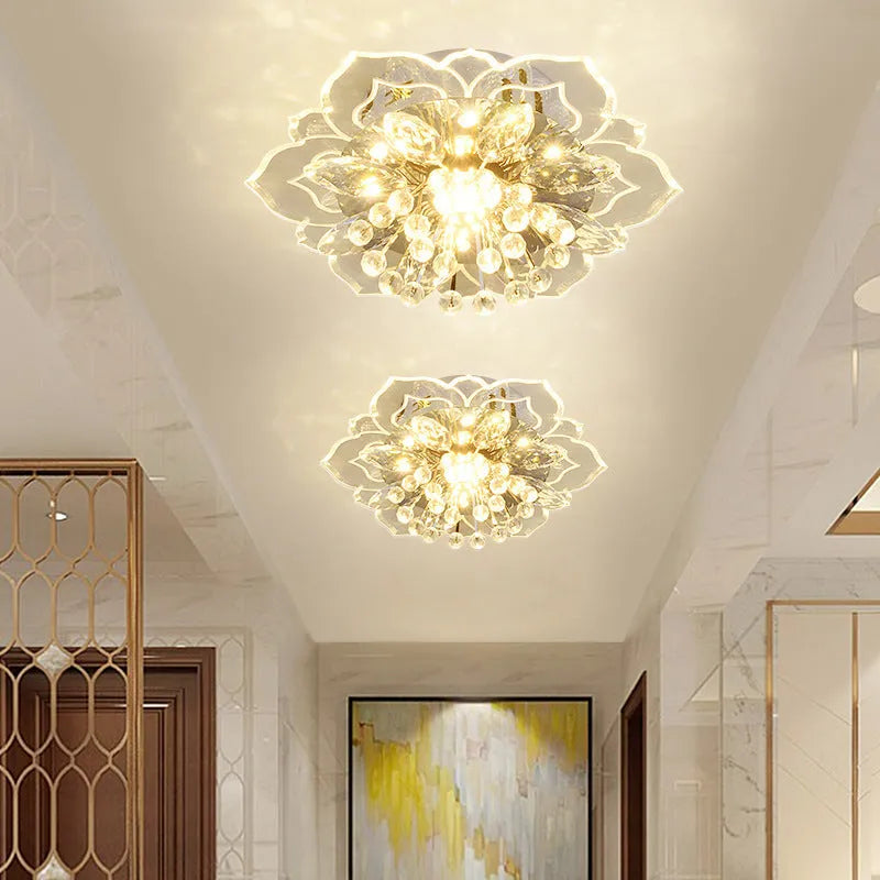 Small crystal lamp with flower-shaped shade and LED light source for modern interiors