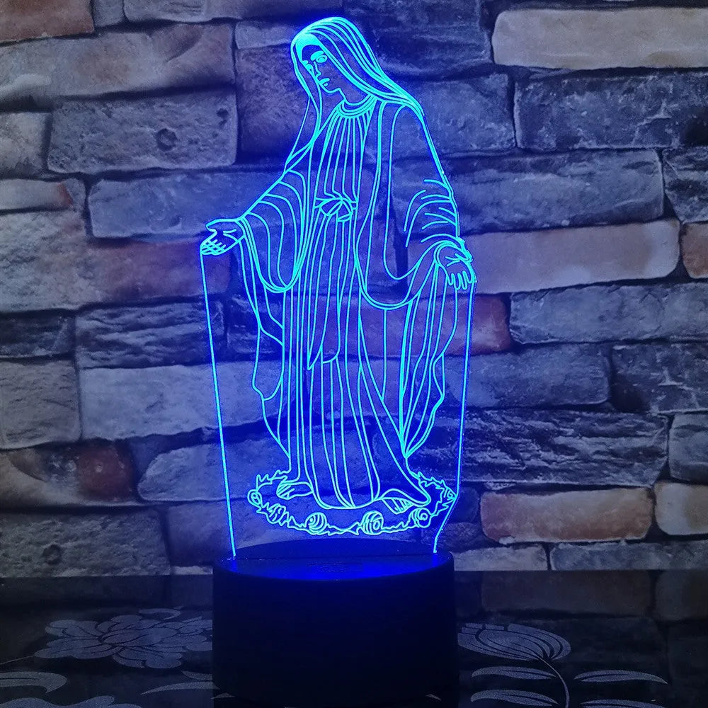3D LED night light with colourful changing light and laser-engraved acrylic plate on an ABS base.